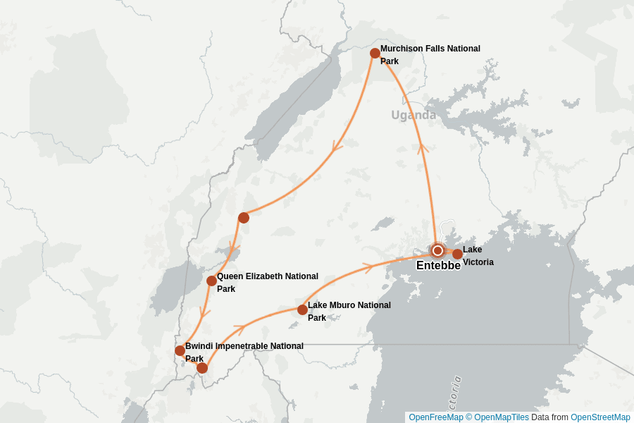 Itinerary Map image for Uganda Rundreise 2 Wochen