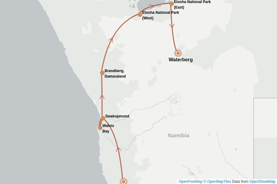 Itinerary Map image for Namibia Selbstfahrer: Camping & Safari erleben