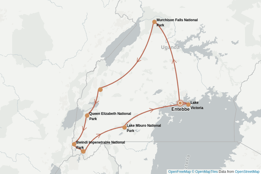 Itinerary Map image for Uganda pur: Safari, Seen & Gorillas
